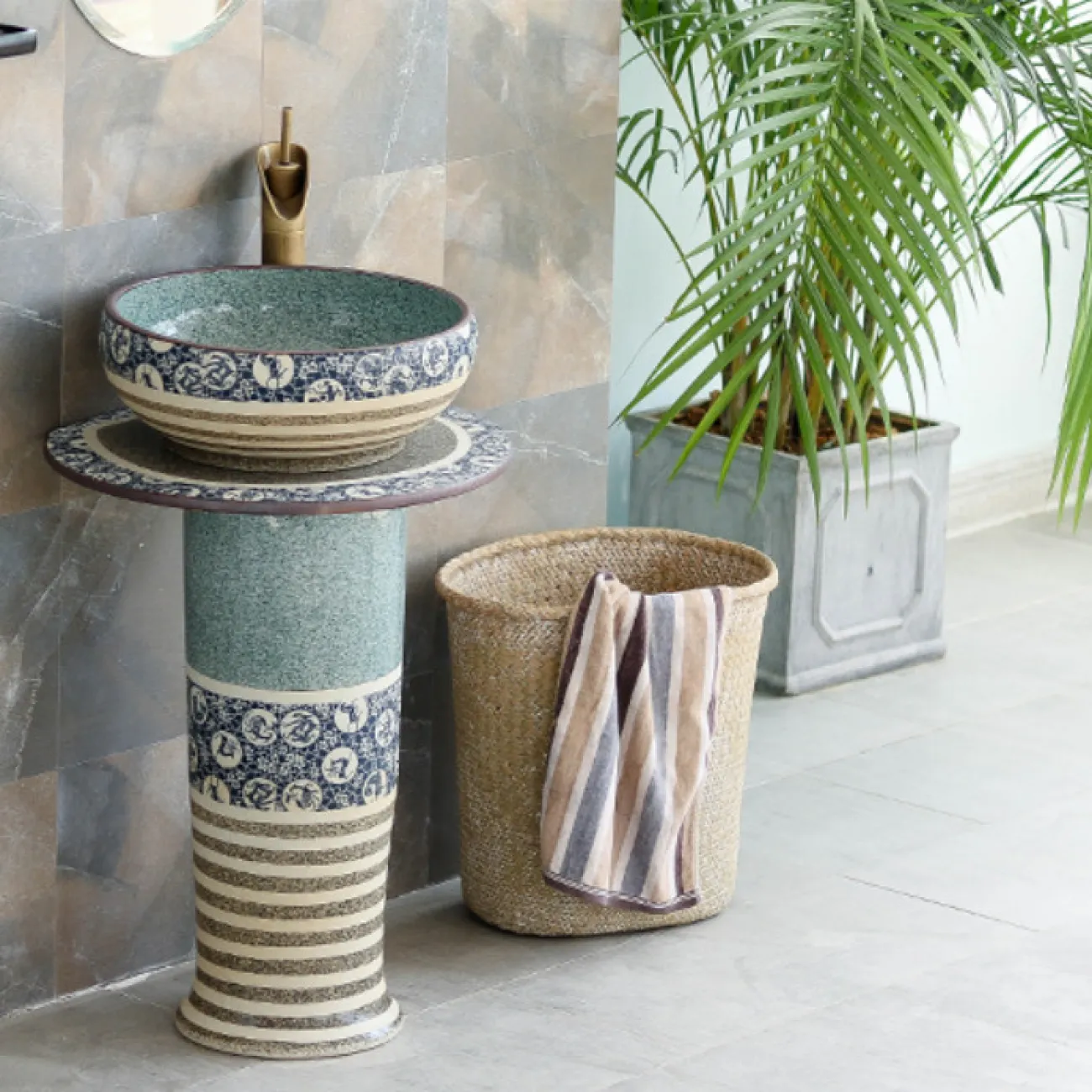 Керамический круглый умывальник  для ванной комнаты LaLume MB20614-23