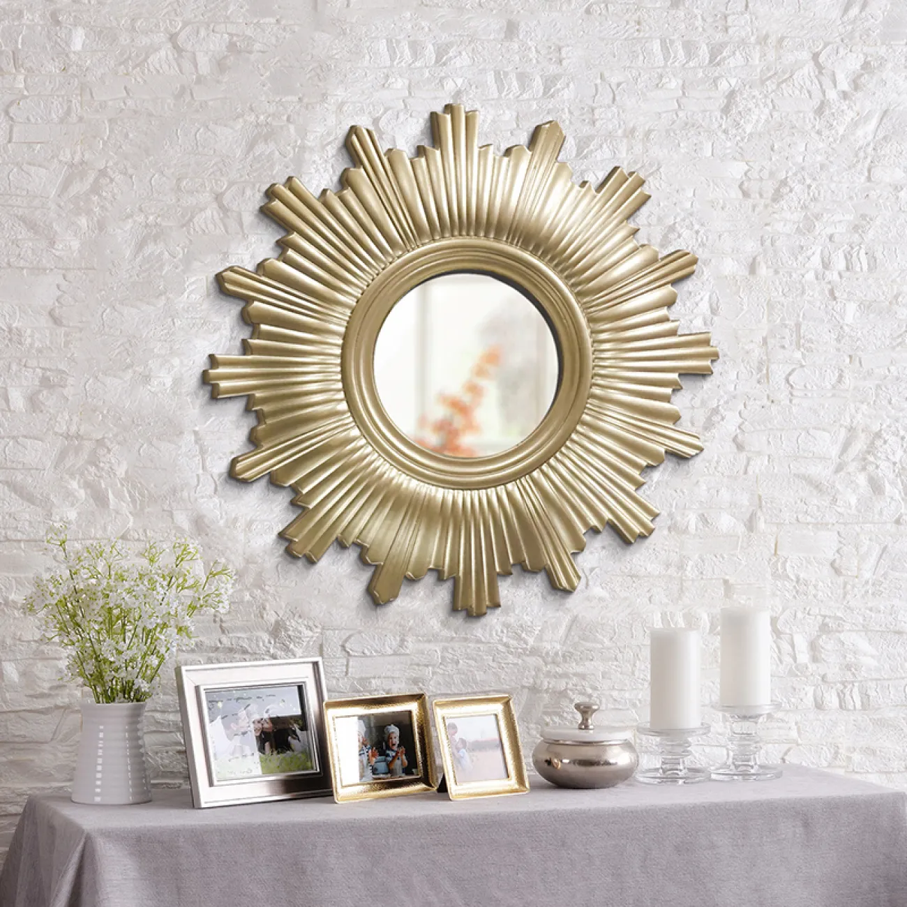 Роскошное зеркало в золотой раме для гостиной LaLume DK20920-23