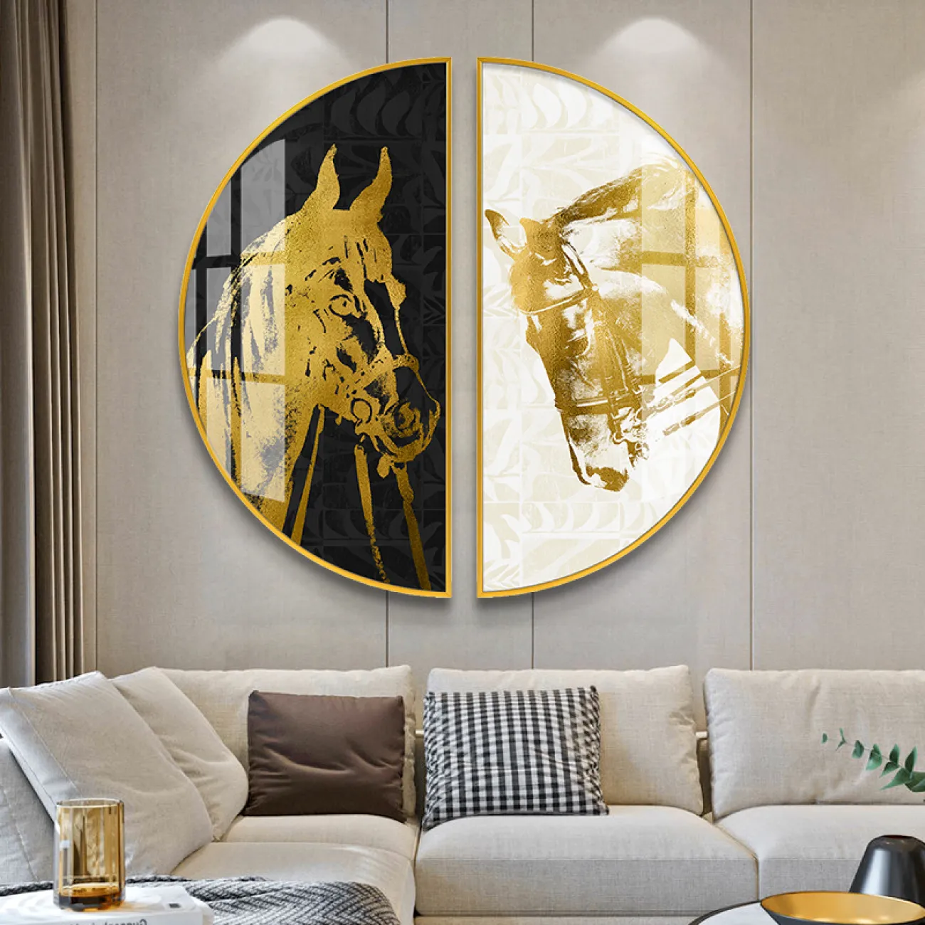 Круглая декоративная картина для гостиной из двух частей LaLume DK20905-23 Круглая декоративная картина для гостиной из двух частей LaLume DK20905-23