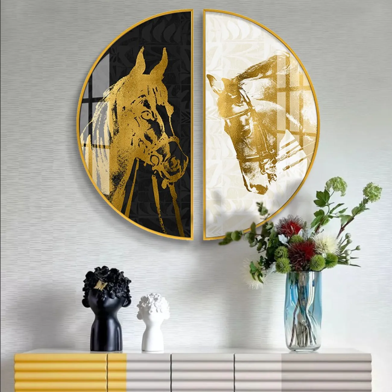 Круглая декоративная картина для гостиной из двух частей LaLume DK20905-23 Круглая декоративная картина для гостиной из двух частей LaLume DK20905-23