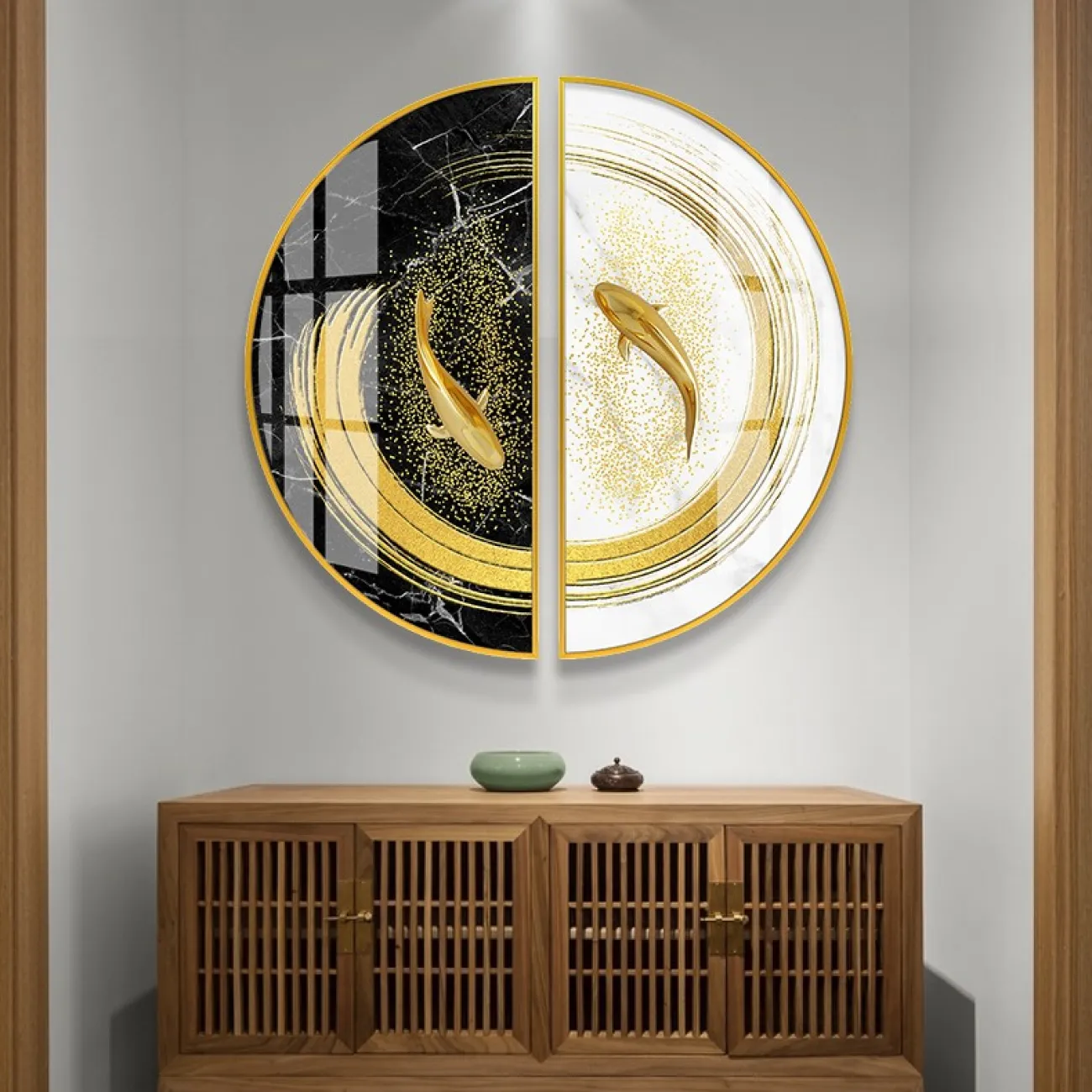 Круглая декоративная картина для гостиной из двух частей LaLume DK20905-23 Круглая декоративная картина для гостиной из двух частей LaLume DK20905-23