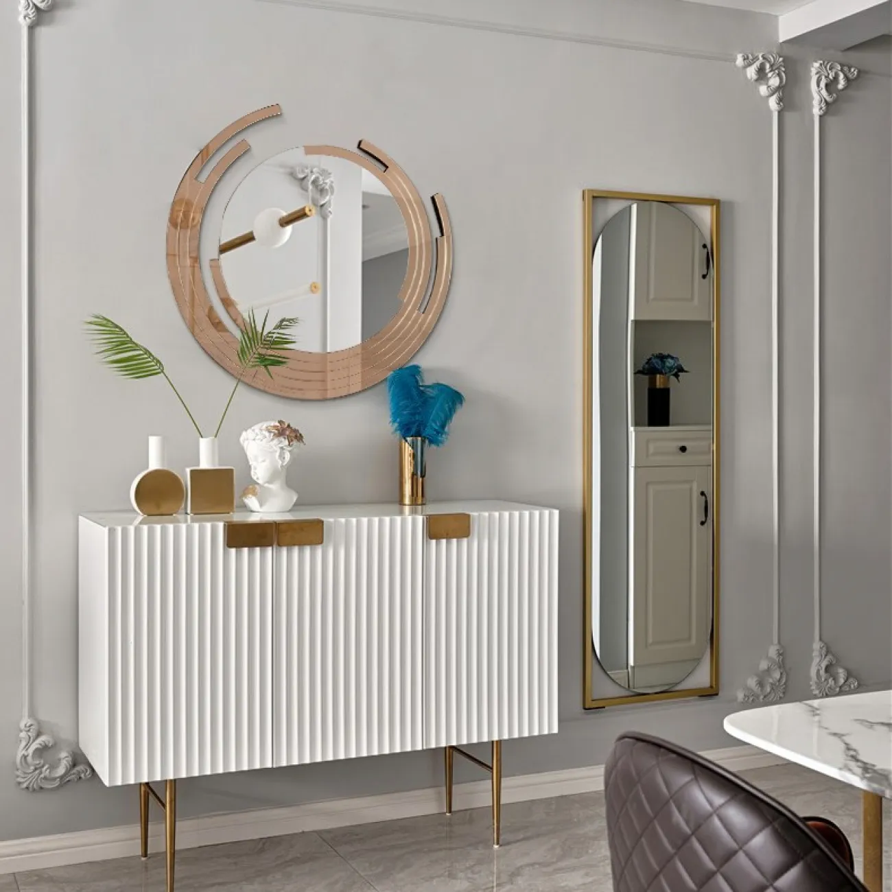 Круглое зеркало в креативной раме для гостиной LaLume DK20913-23