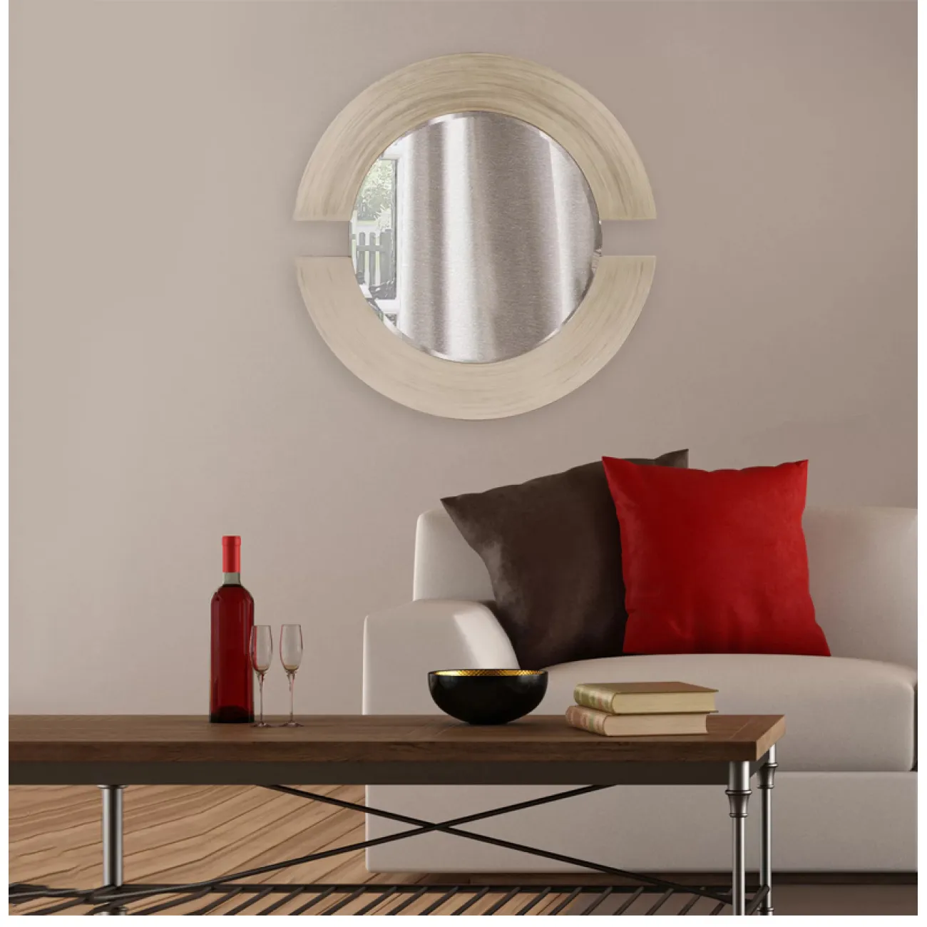 Круглое зеркало в деревяной раме для гостиной LaLume DK20915-23