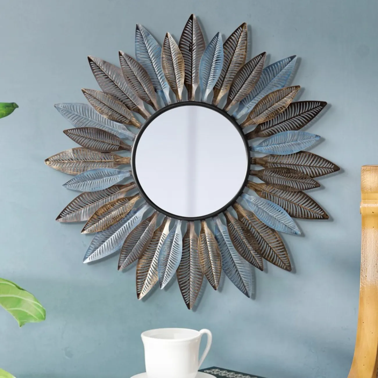 Креативное зеркало с перьями для гостиной LaLume DK20922-23 Креативное зеркало с перьями для гостиной LaLume DK20922-23
