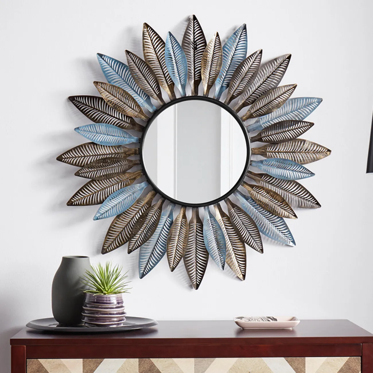 Креативное зеркало с перьями для гостиной LaLume DK20922-23 Креативное зеркало с перьями для гостиной LaLume DK20922-23