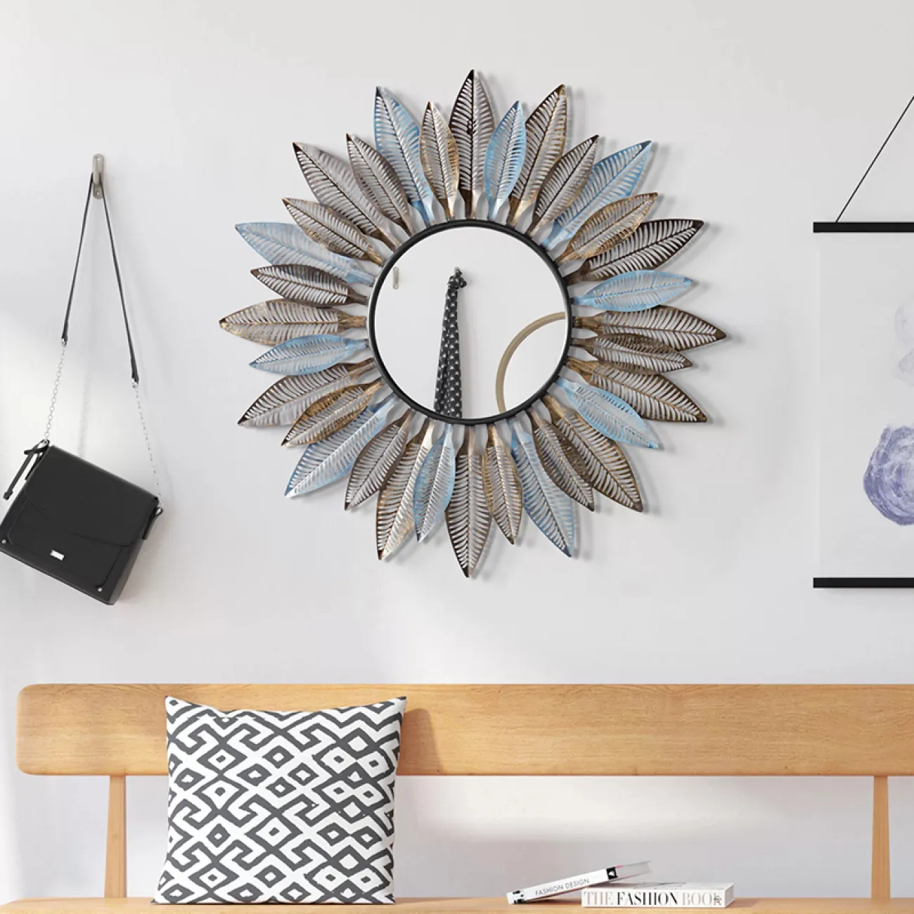 Креативное зеркало с перьями для гостиной LaLume DK20922-23 Креативное зеркало с перьями для гостиной LaLume DK20922-23