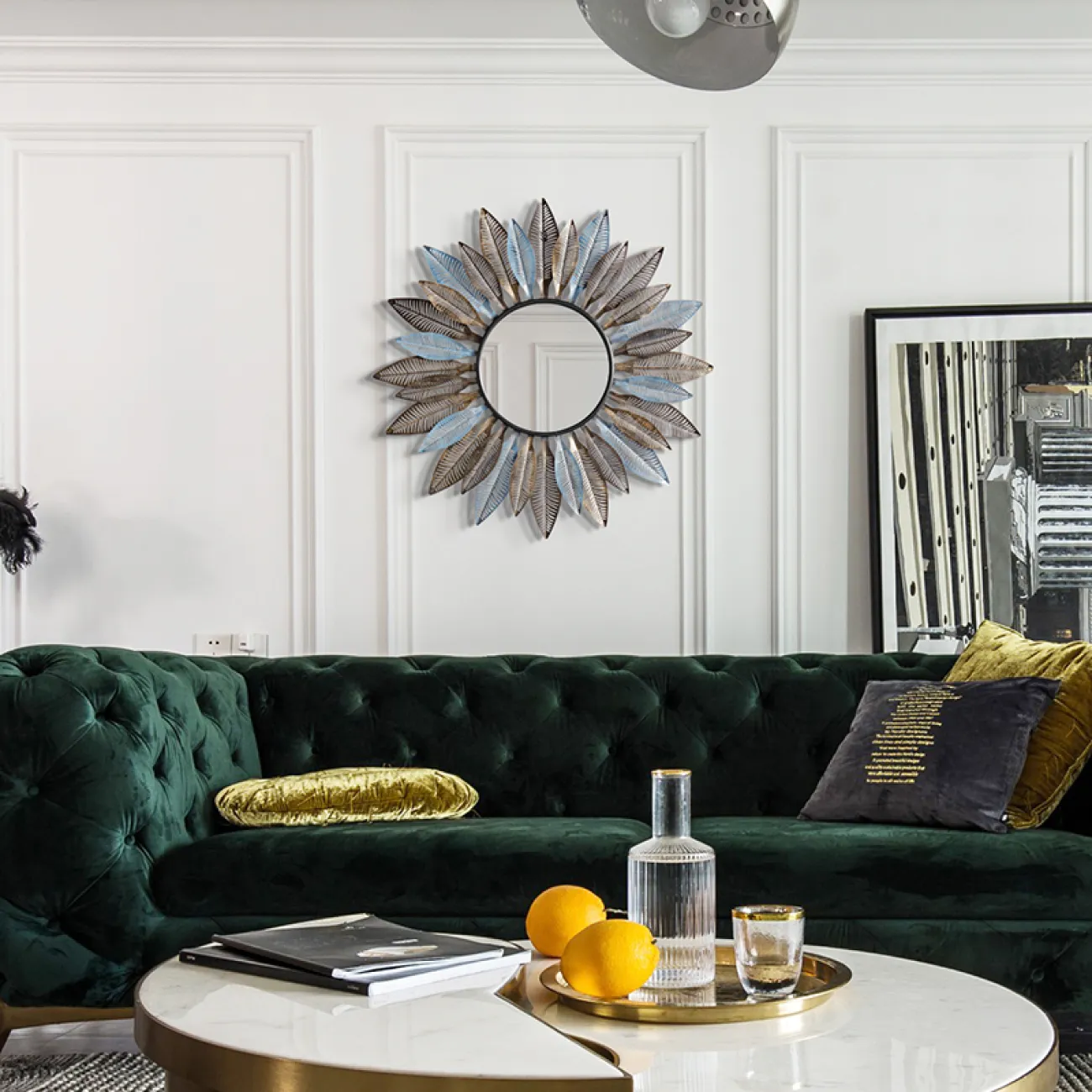 Креативное зеркало с перьями для гостиной LaLume DK20922-23 Креативное зеркало с перьями для гостиной LaLume DK20922-23