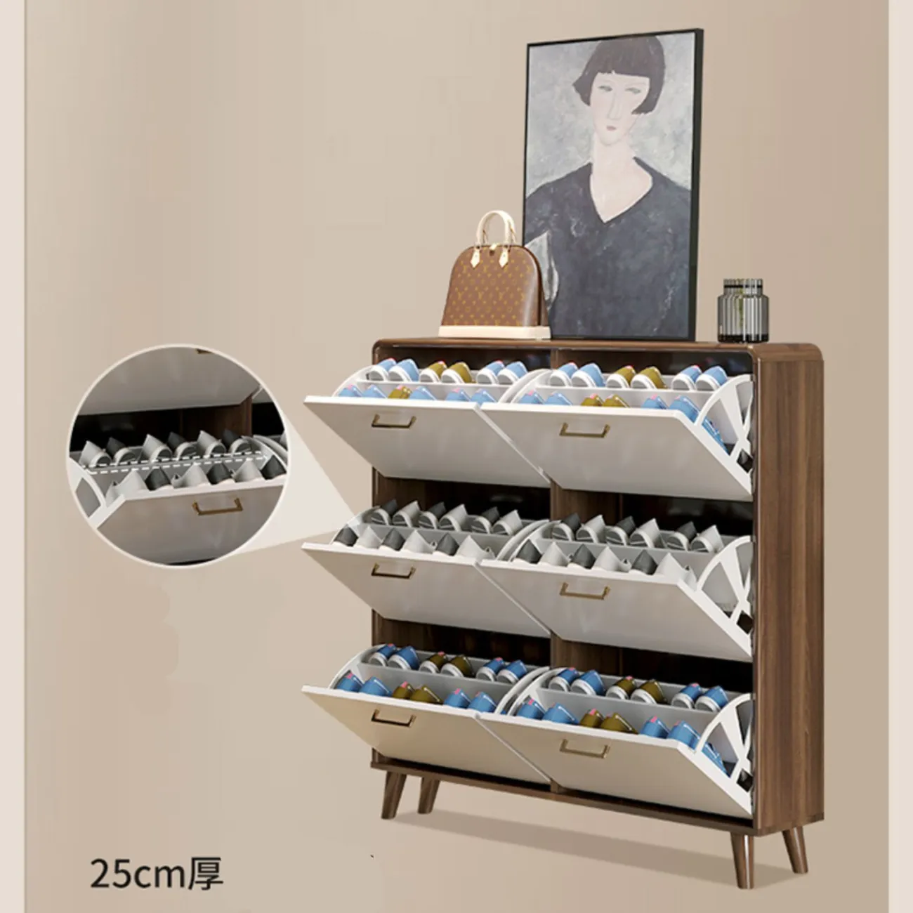 Современный ультратонкий  деревянный обувной шкаф MB20496-23