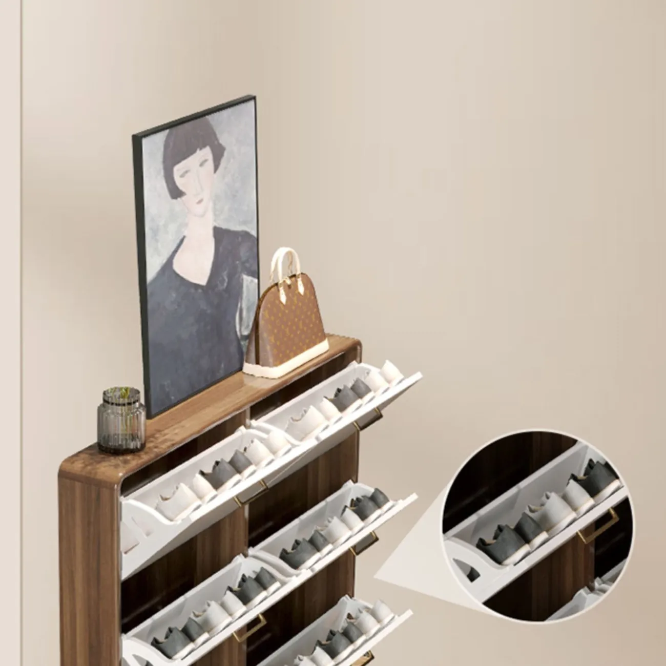 Современный ультратонкий  деревянный обувной шкаф MB20496-23