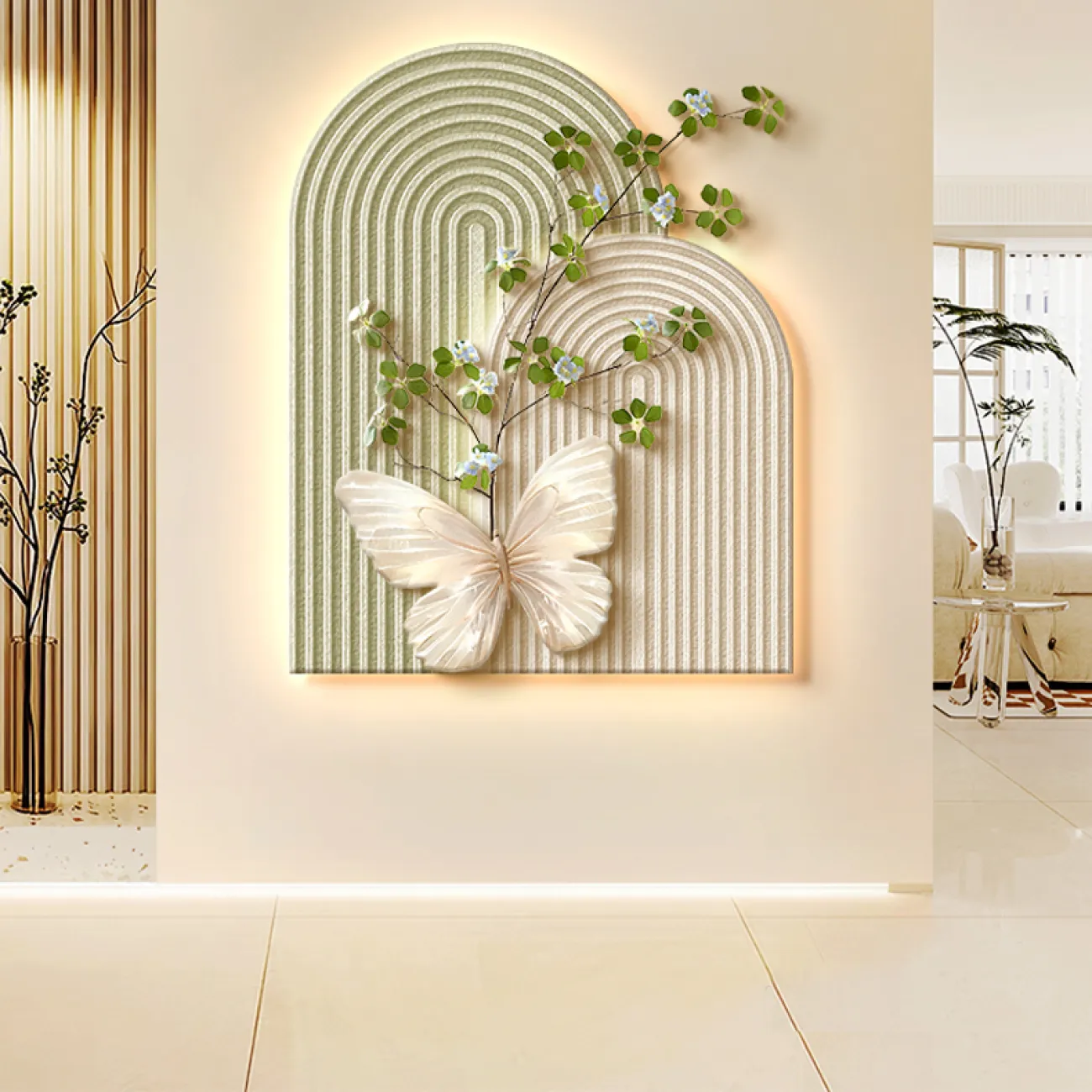 3D картина с бабочками на крыльце в кремовом стиле AW 37462-29 3D картина с бабочками на крыльце в кремовом стиле AW 37462-29