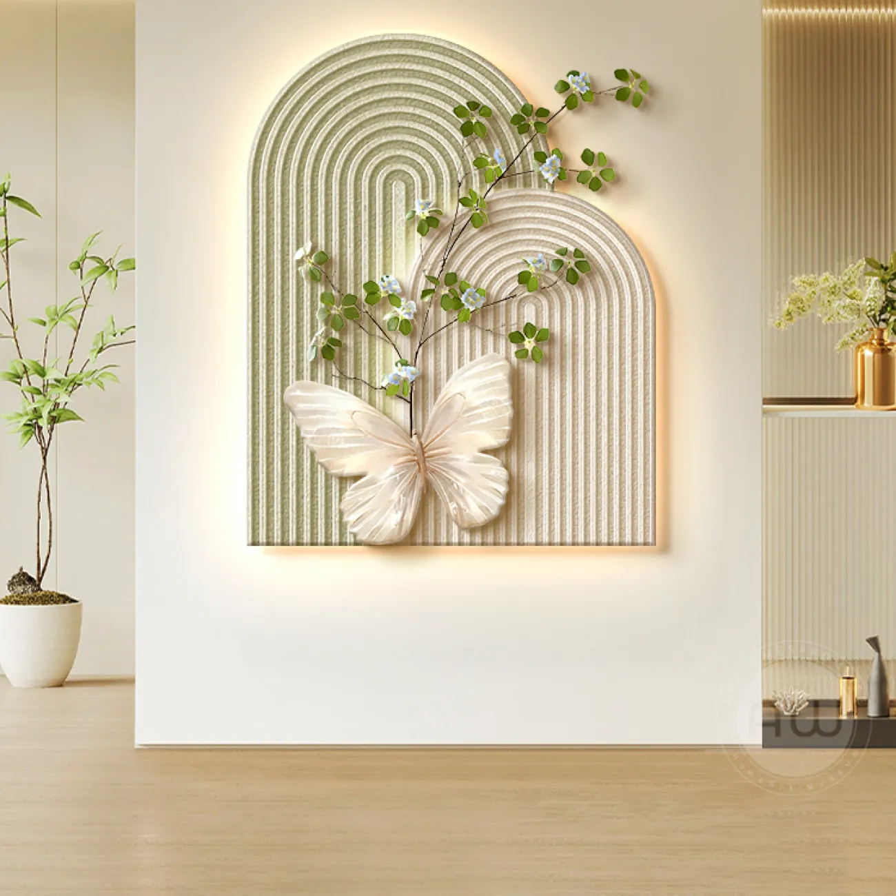 3D картина с бабочками на крыльце в кремовом стиле AW 37462-29 3D картина с бабочками на крыльце в кремовом стиле AW 37462-29