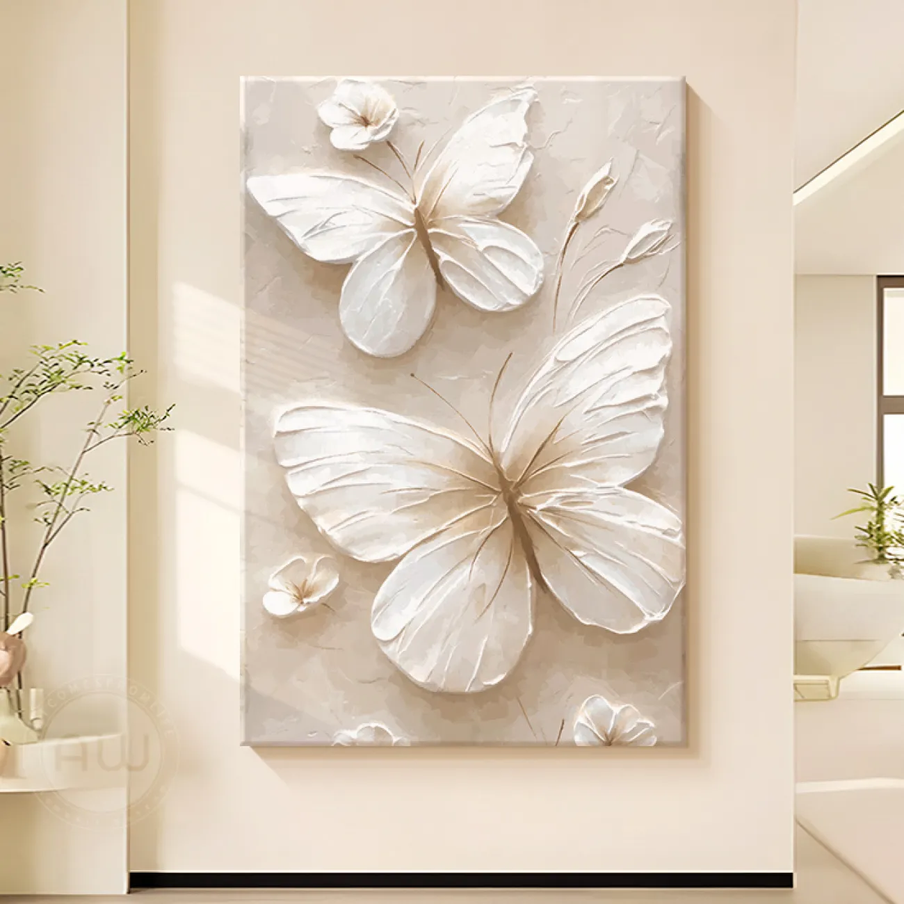 3D картина бабочки в кремовом стиле AW 37485-29