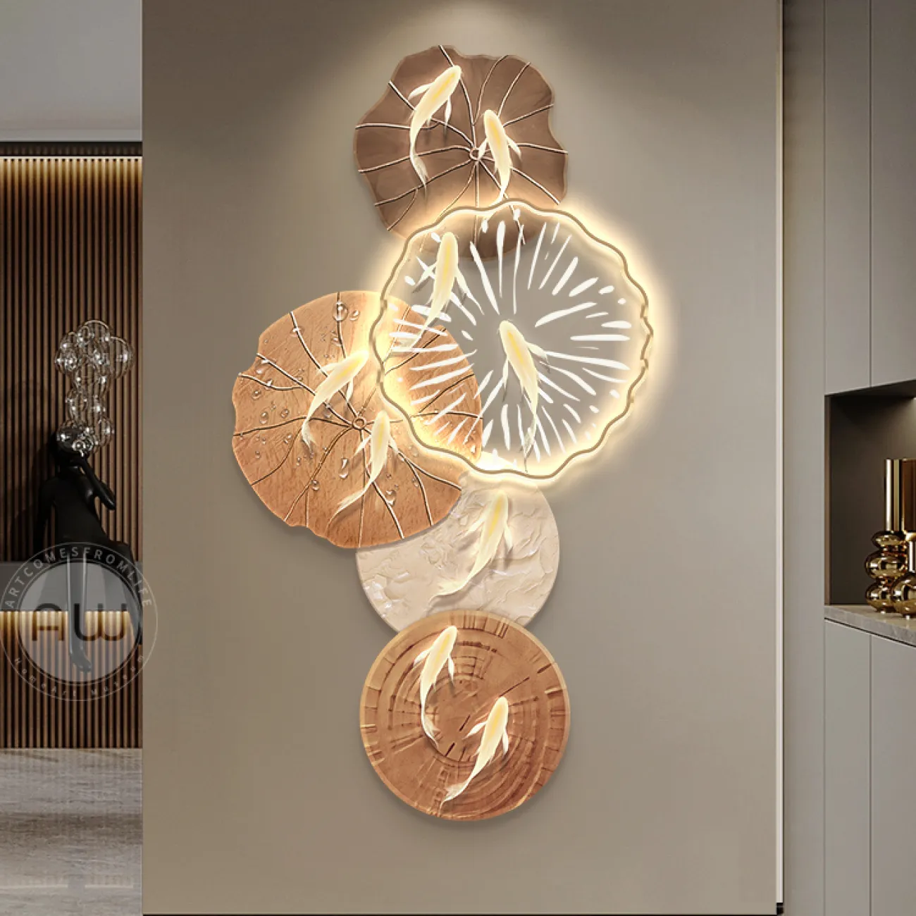 Трёхмерный настенный декор девять рыбок AW 37506-29