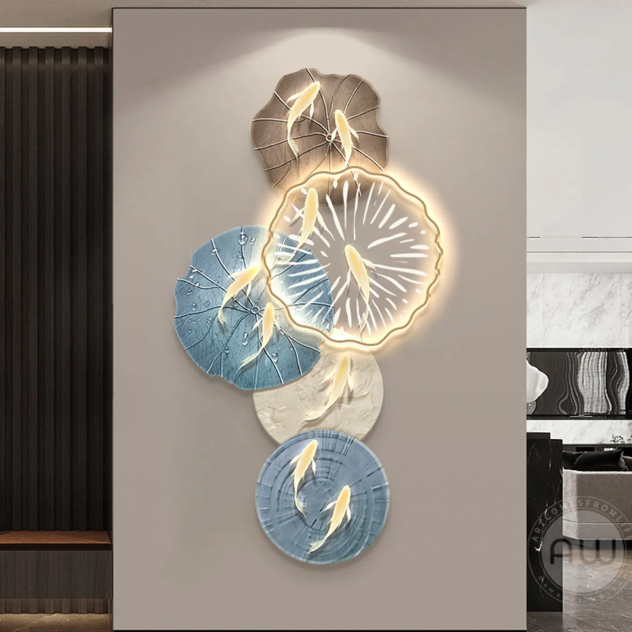 Трёхмерный настенный декор девять рыбок AW 37506-29