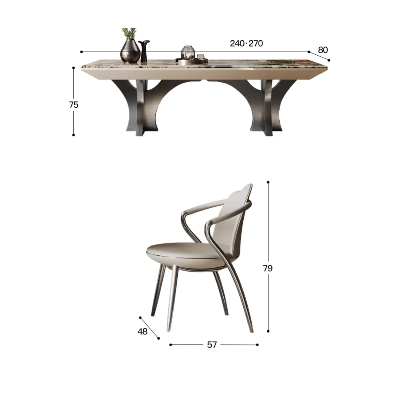 Роскошный каменный обеденный стол из нержавеющей стали BANG 36024-29