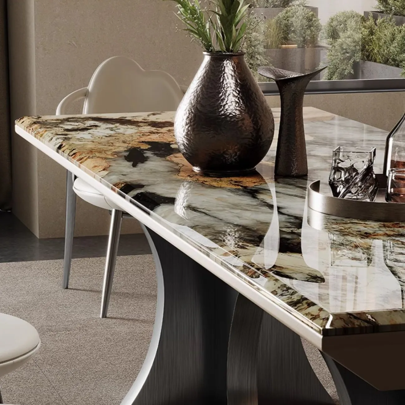 Роскошный каменный обеденный стол из нержавеющей стали BANG 36024-29