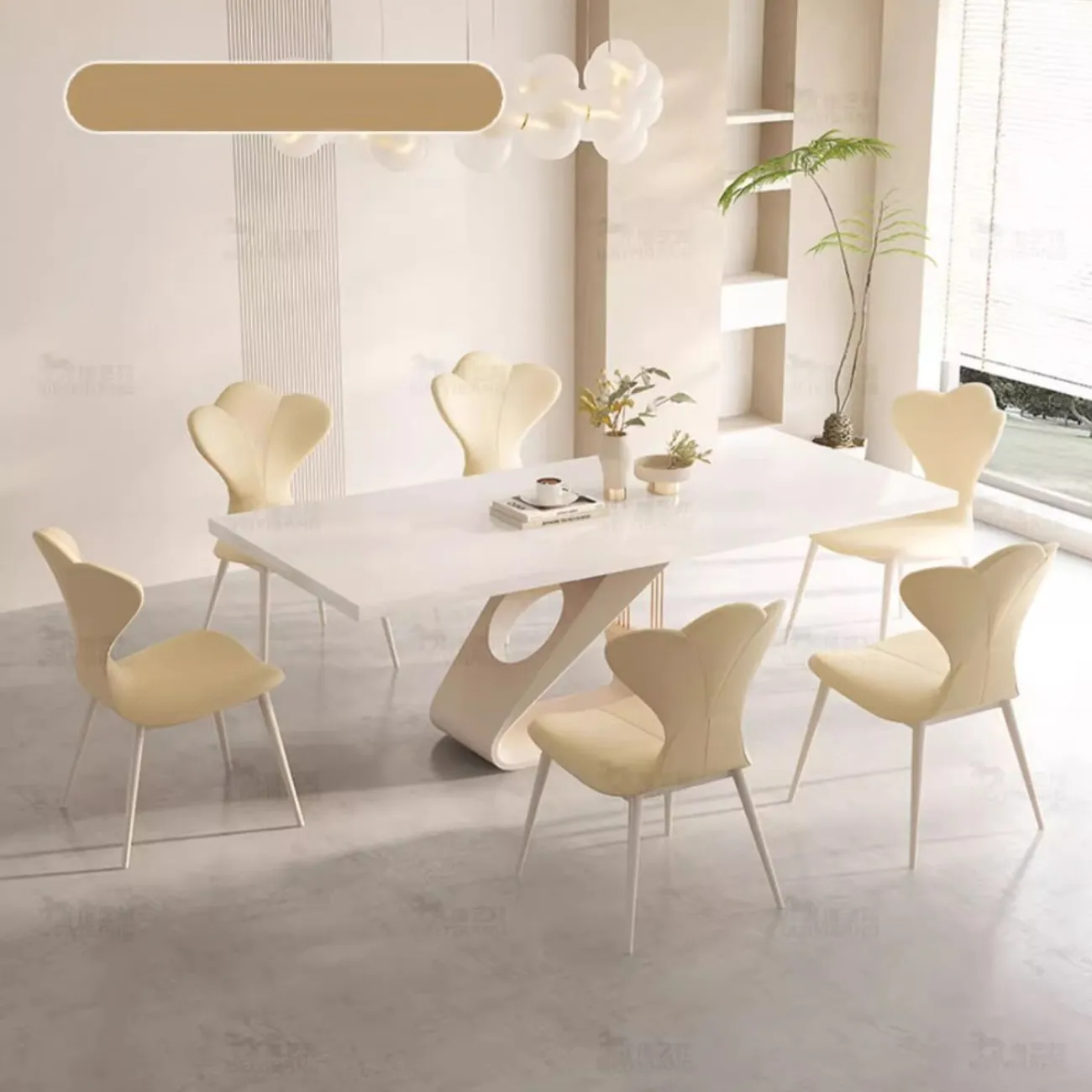 Обеденный стол из каменной плиты кремового цвета BANG 36457-29