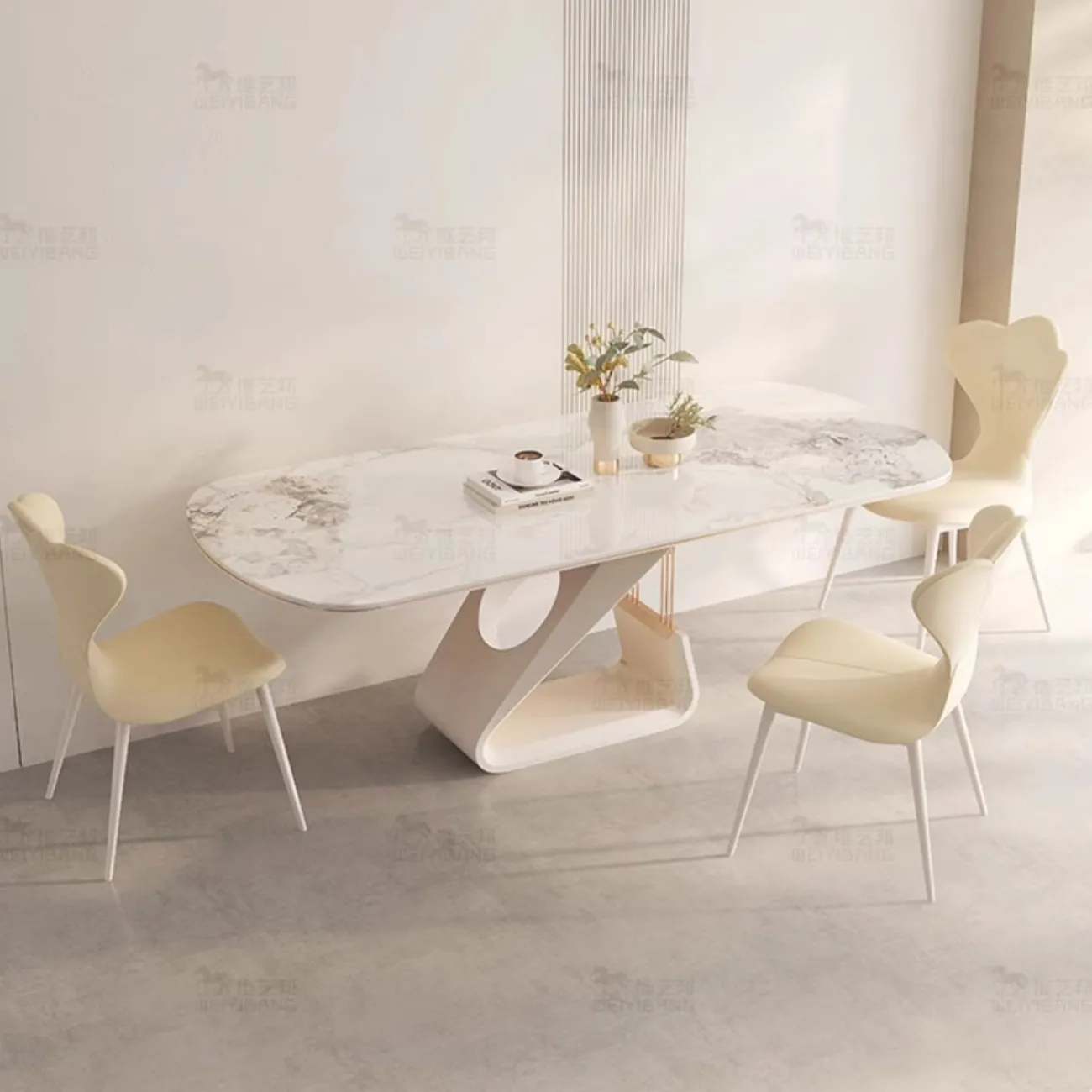 Обеденный стол из каменной плиты кремового цвета BANG 36457-29