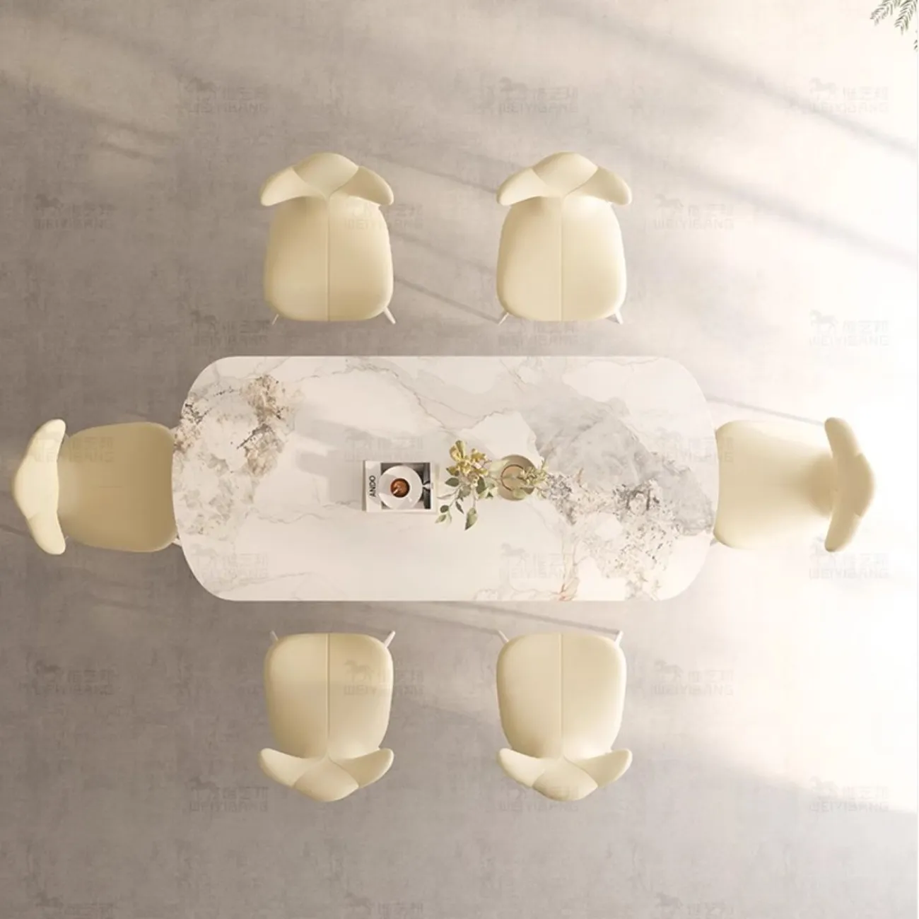 Обеденный стол из каменной плиты кремового цвета BANG 36457-29