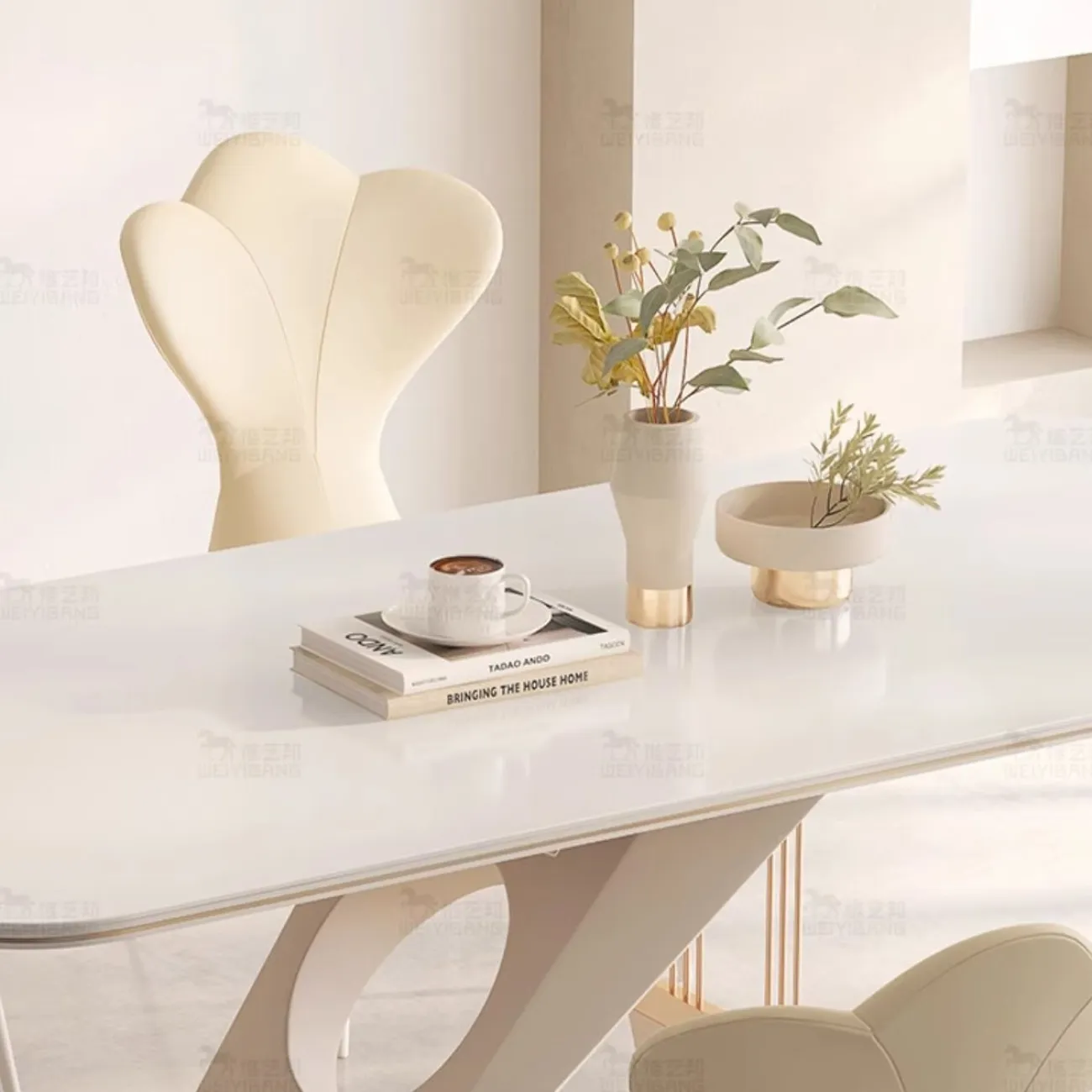 Обеденный стол из каменной плиты кремового цвета BANG 36457-29