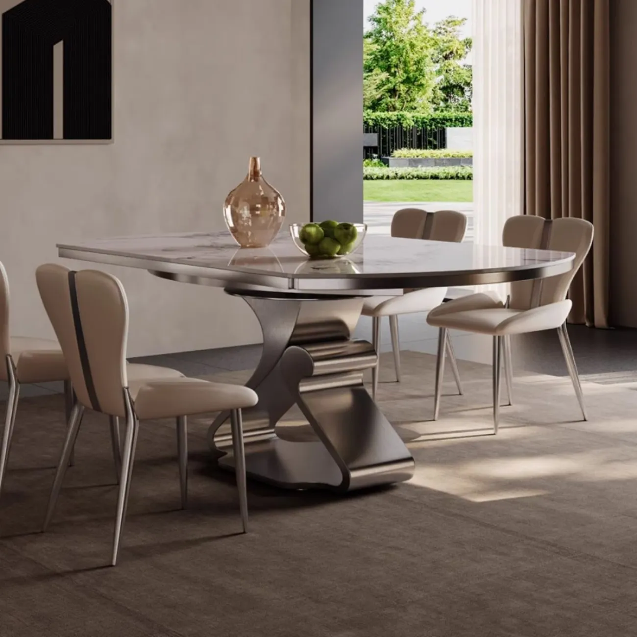 Выдвижной роскошный обеденный стол из натурального камня BANG 36459-29