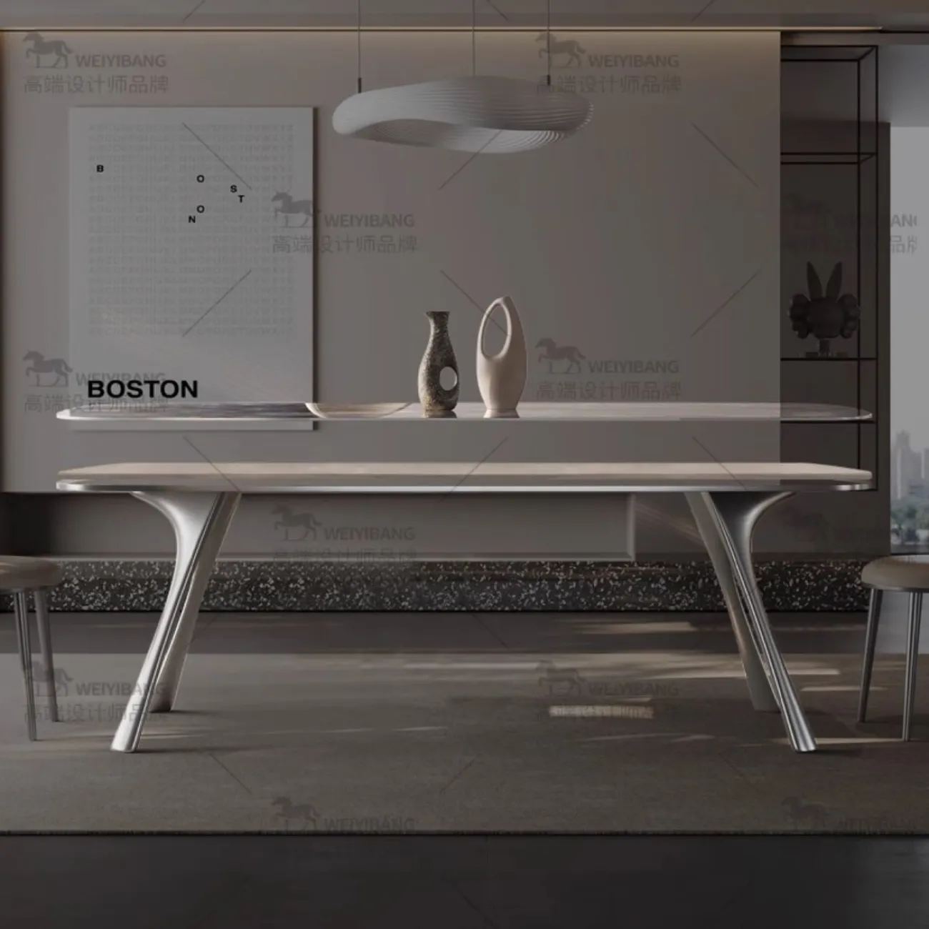 Обеденный стол из светлой роскошной каменной плиты BANG 36461-29