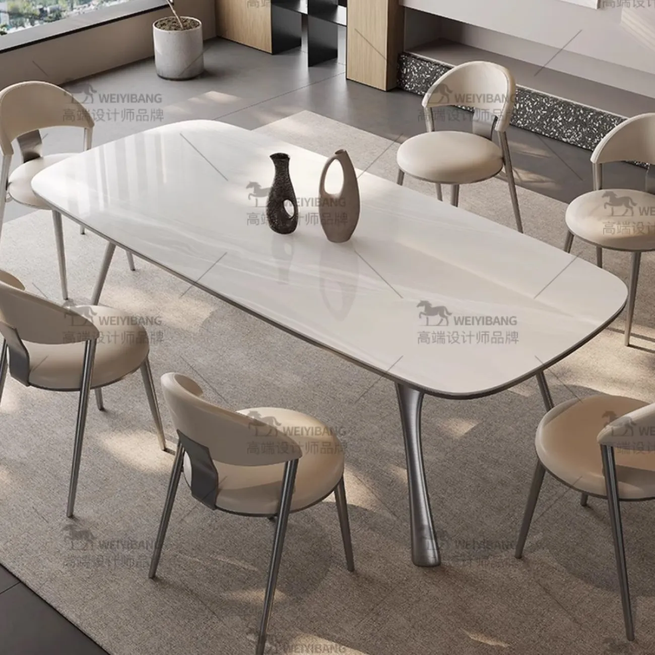 Обеденный стол из светлой роскошной каменной плиты BANG 36461-29