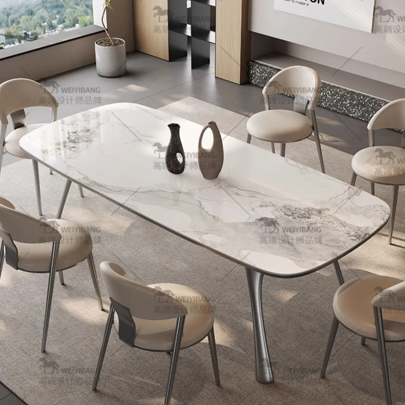 Обеденный стол из светлой роскошной каменной плиты BANG 36461-29