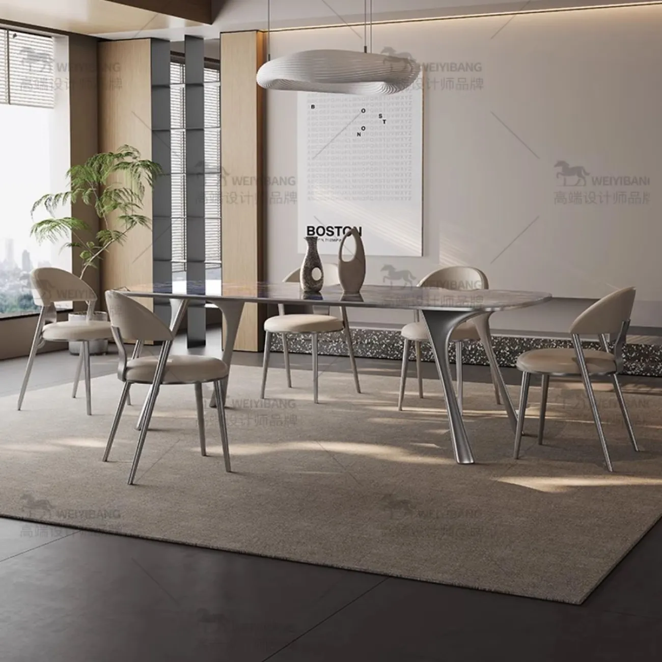 Обеденный стол из светлой роскошной каменной плиты BANG 36461-29