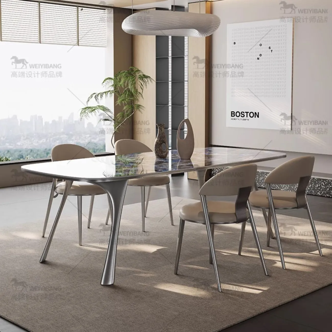 Обеденный стол из светлой роскошной каменной плиты BANG 36461-29