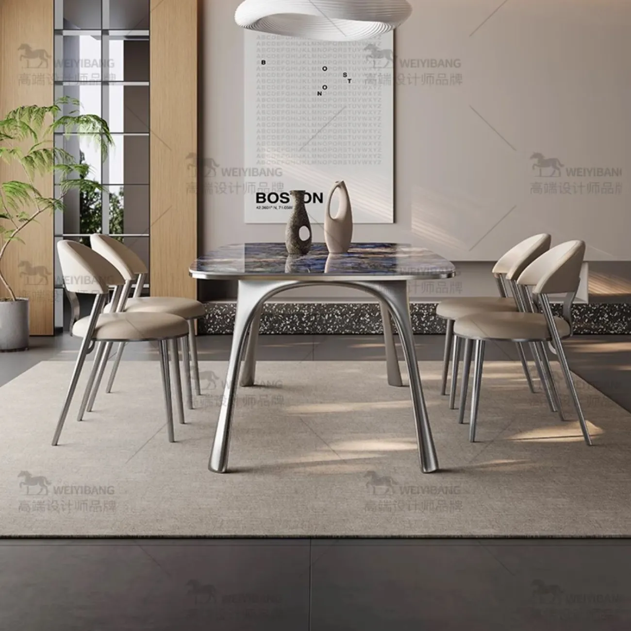 Обеденный стол из светлой роскошной каменной плиты BANG 36461-29