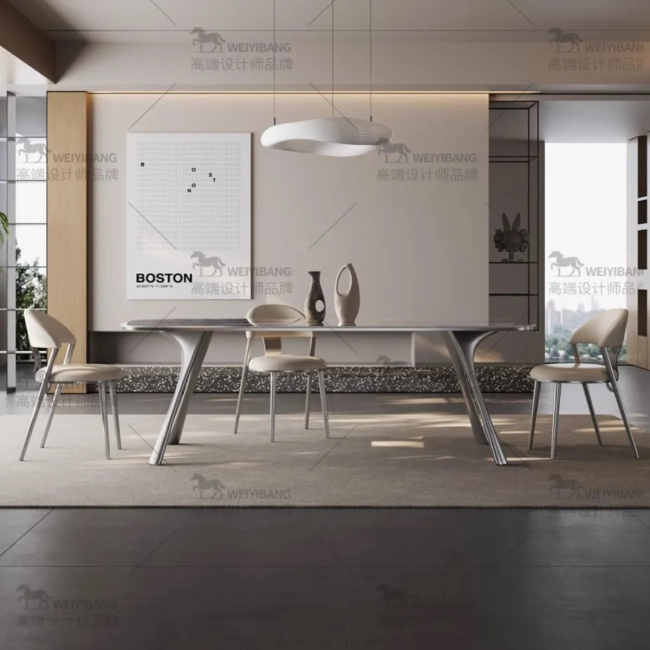 Обеденный стол из светлой роскошной каменной плиты BANG 36461-29