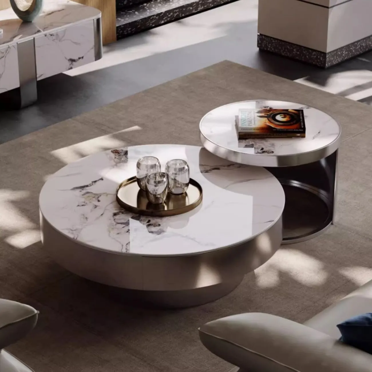 Роскошный круглый журнальный столик из каменной плиты BANG 36469-29