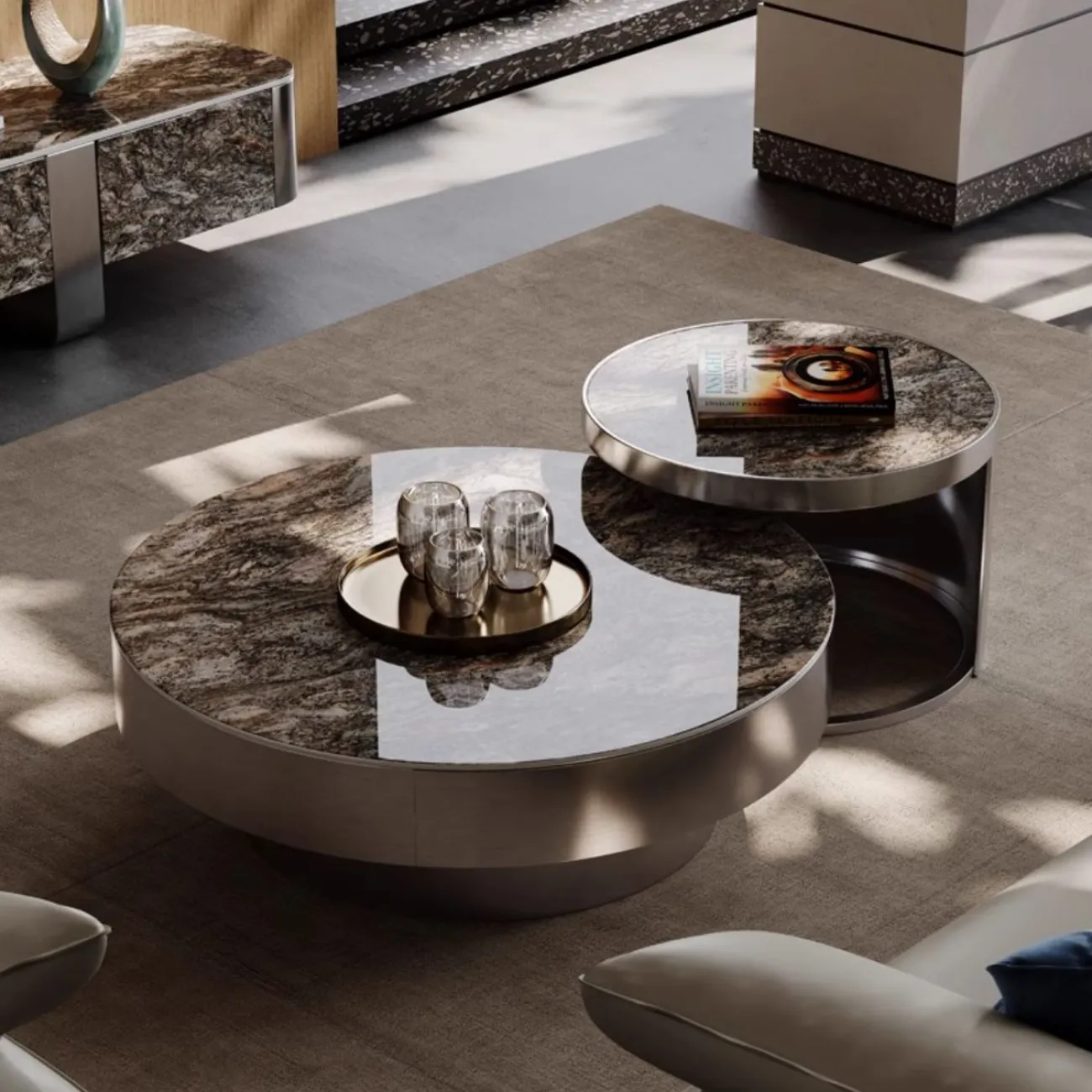 Роскошный круглый журнальный столик из каменной плиты BANG 36469-29