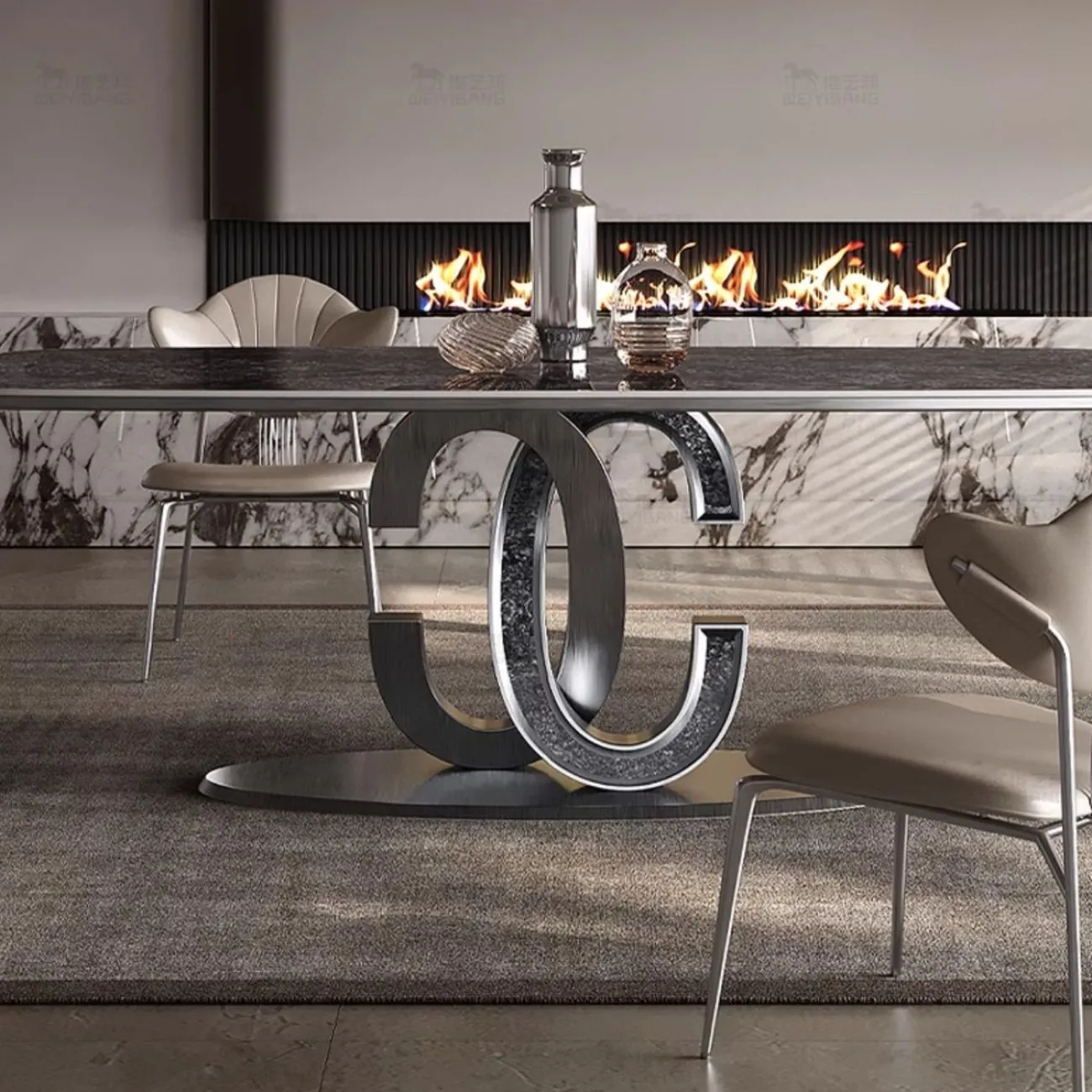 Роскошный прямоугольный обеденный стол из натурального камня BANG 36471-29 Роскошный прямоугольный обеденный стол из натурального камня BANG 36471-29