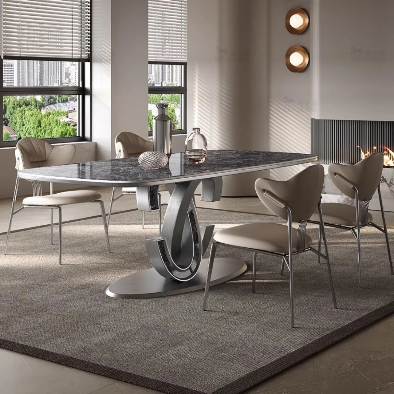 Роскошный прямоугольный обеденный стол из натурального камня BANG 36471-29 Роскошный прямоугольный обеденный стол из натурального камня BANG 36471-29