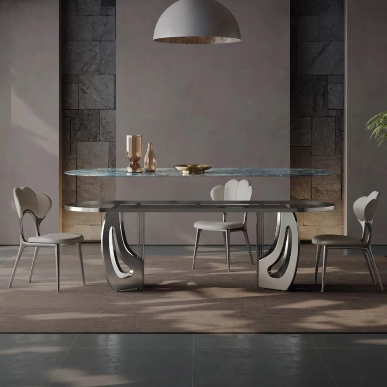 Обеденный стол из светлой роскошной каменной плиты в итальянском стиле BANG 36484-29