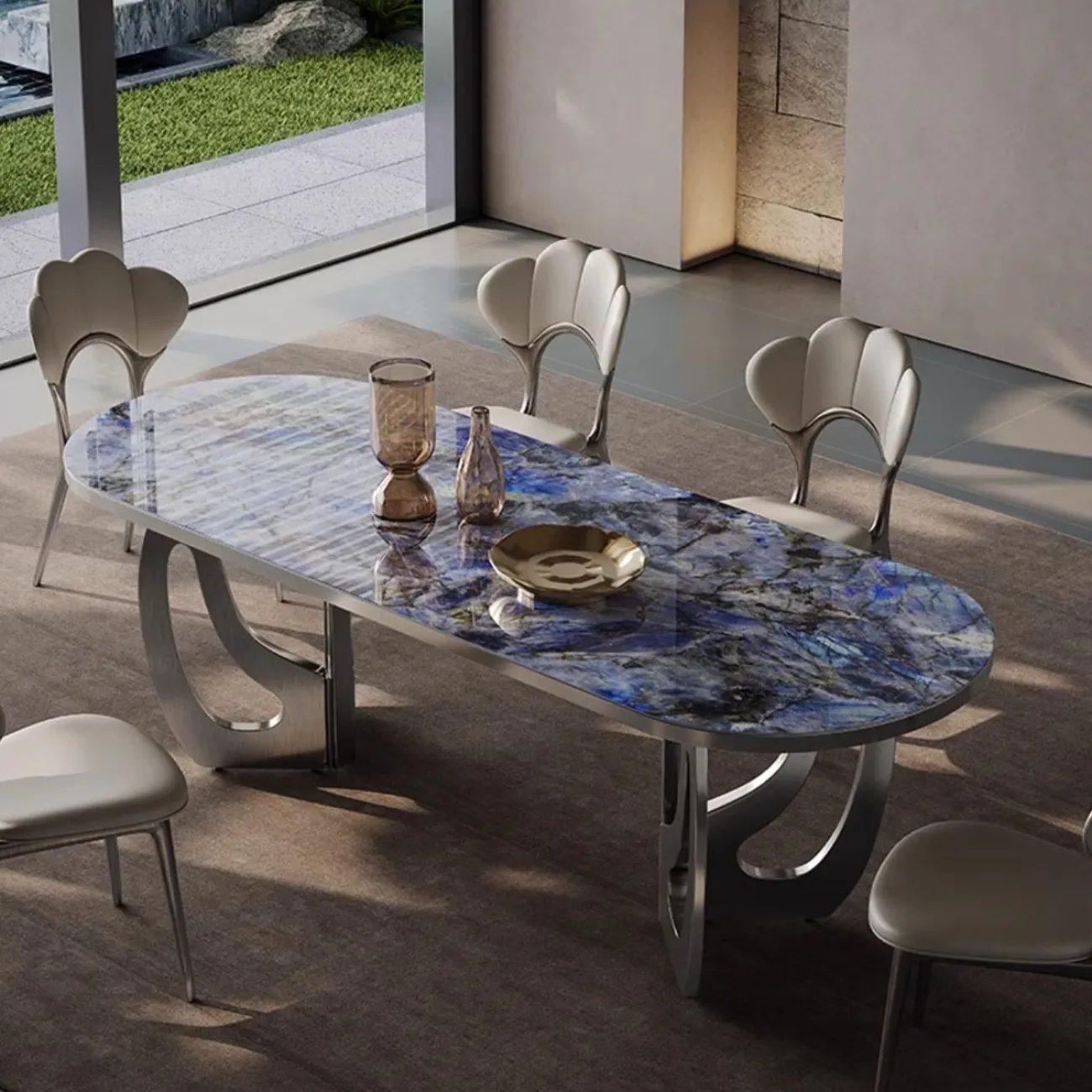 Обеденный стол из светлой роскошной каменной плиты в итальянском стиле BANG 36484-29