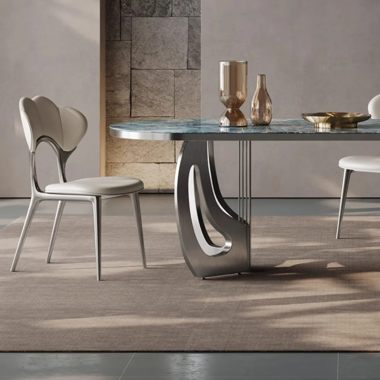 Обеденный стол из светлой роскошной каменной плиты в итальянском стиле BANG 36484-29