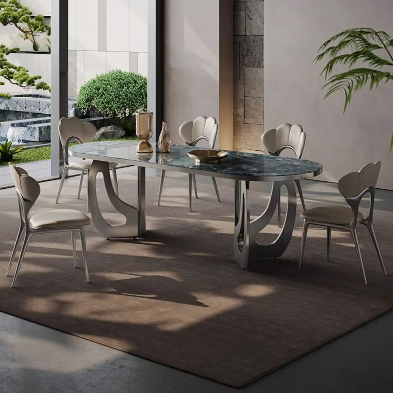 Обеденный стол из светлой роскошной каменной плиты в итальянском стиле BANG 36484-29