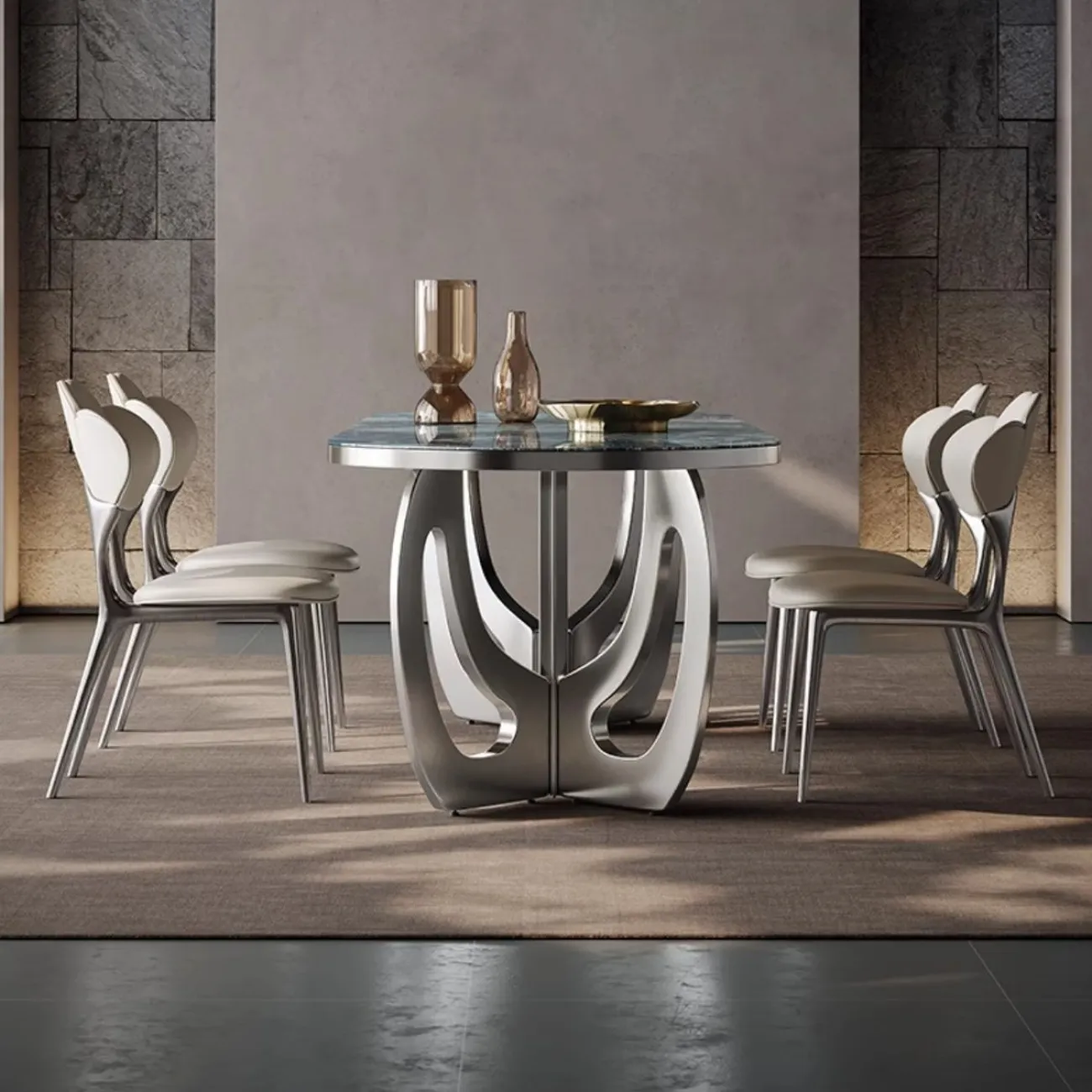 Обеденный стол из светлой роскошной каменной плиты в итальянском стиле BANG 36484-29