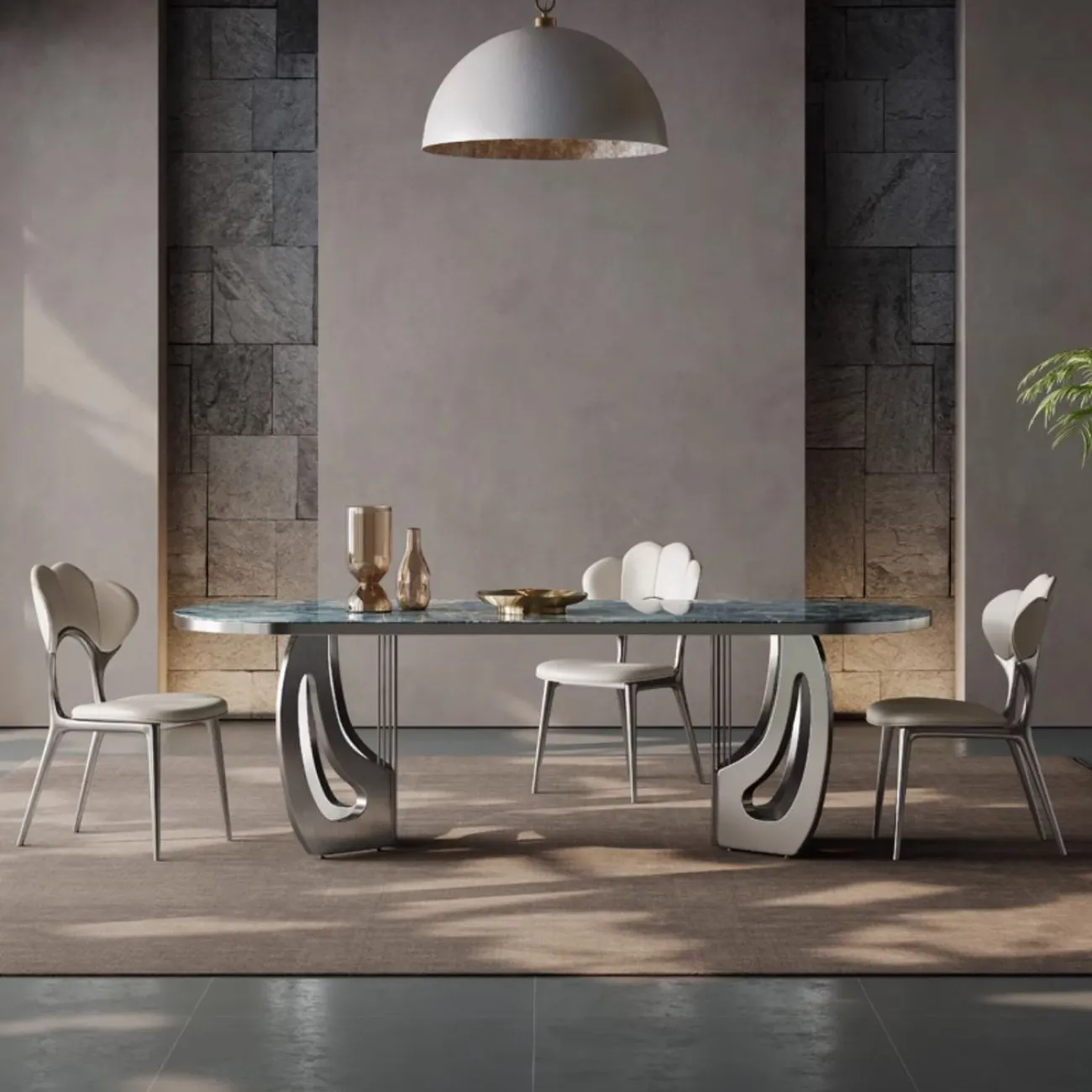 Обеденный стол из светлой роскошной каменной плиты в итальянском стиле BANG 36484-29