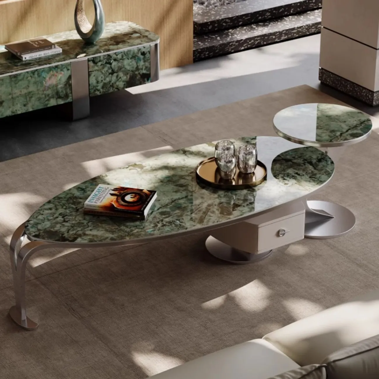 Роскошный журнальный столик из каменной плиты  BANG 36493-29