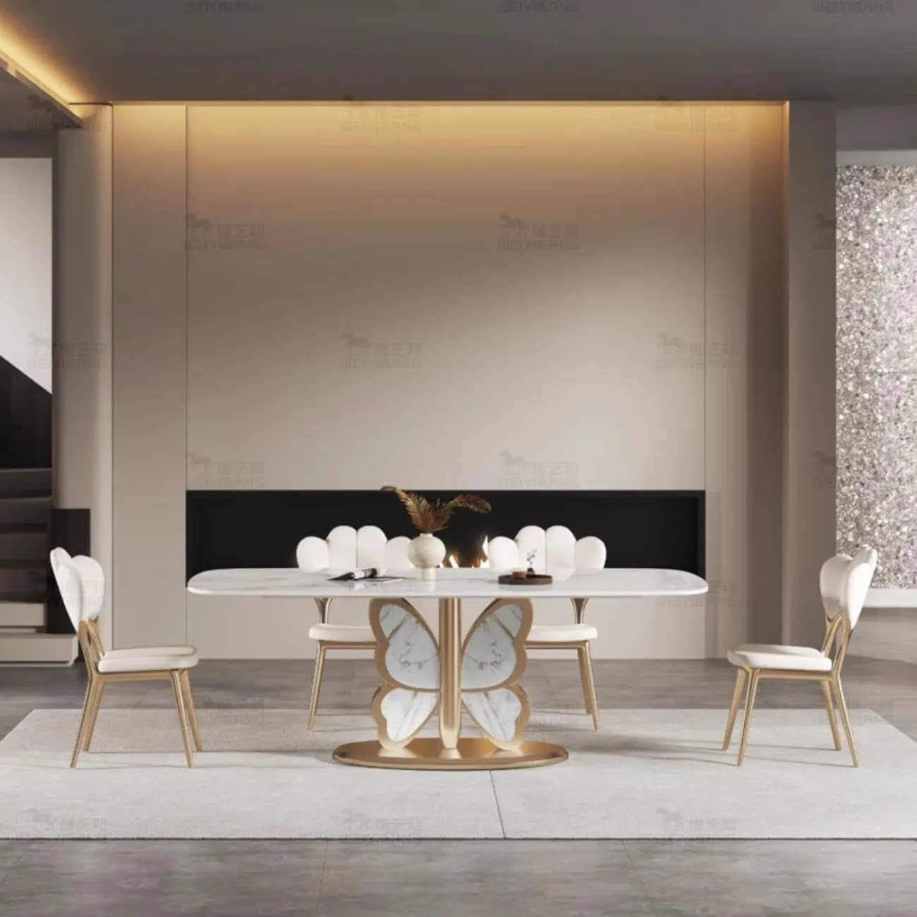 роскошный обеденный стол из натурального камня в стиле бабочки BANG 36494-29