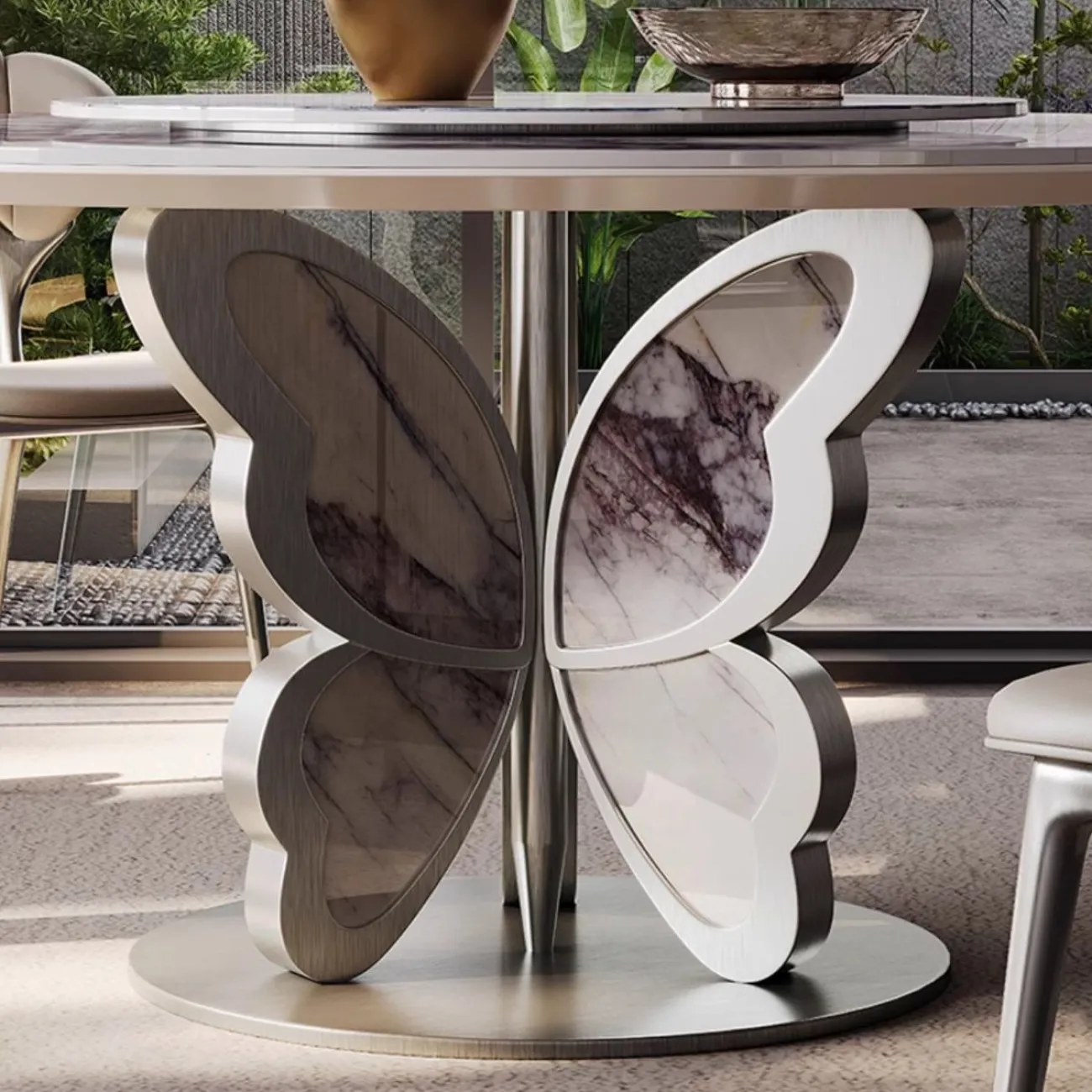 Круглый обеденный стол из роскошной каменной плиты в итальянском стиле с поворотным столом BANG 36495-29