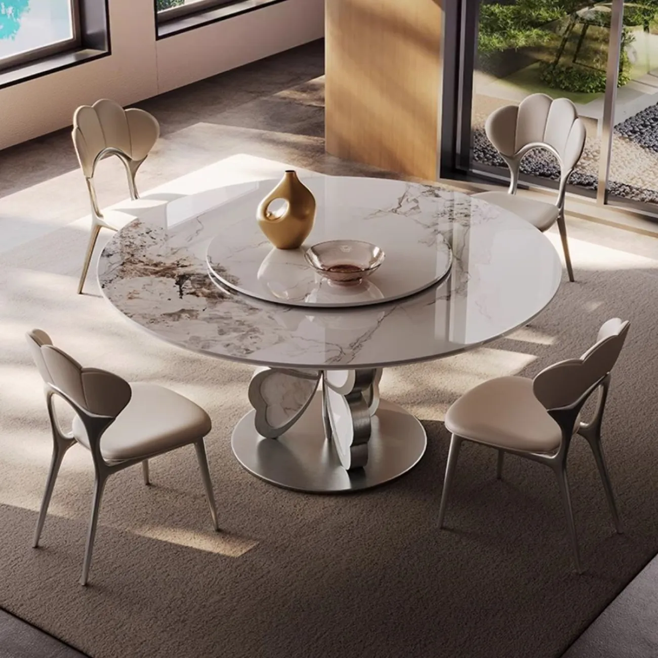 Круглый обеденный стол из роскошной каменной плиты в итальянском стиле с поворотным столом BANG 36495-29