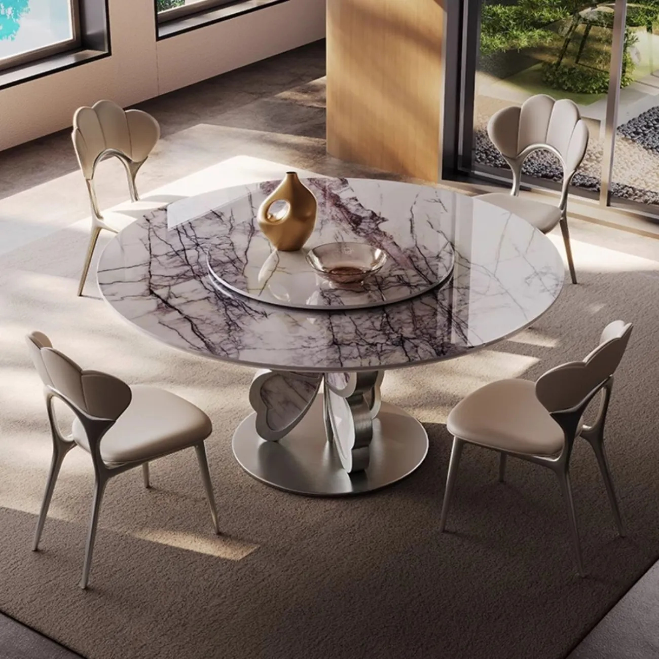 Круглый обеденный стол из роскошной каменной плиты в итальянском стиле с поворотным столом BANG 36495-29