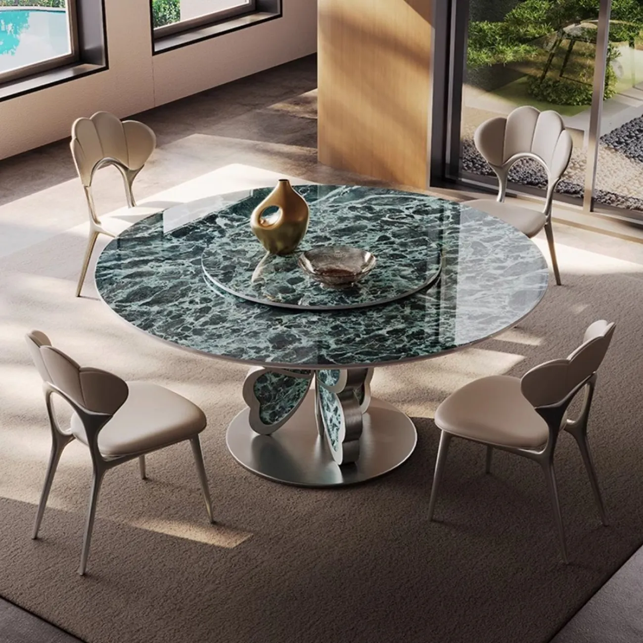 Круглый обеденный стол из роскошной каменной плиты в итальянском стиле с поворотным столом BANG 36495-29