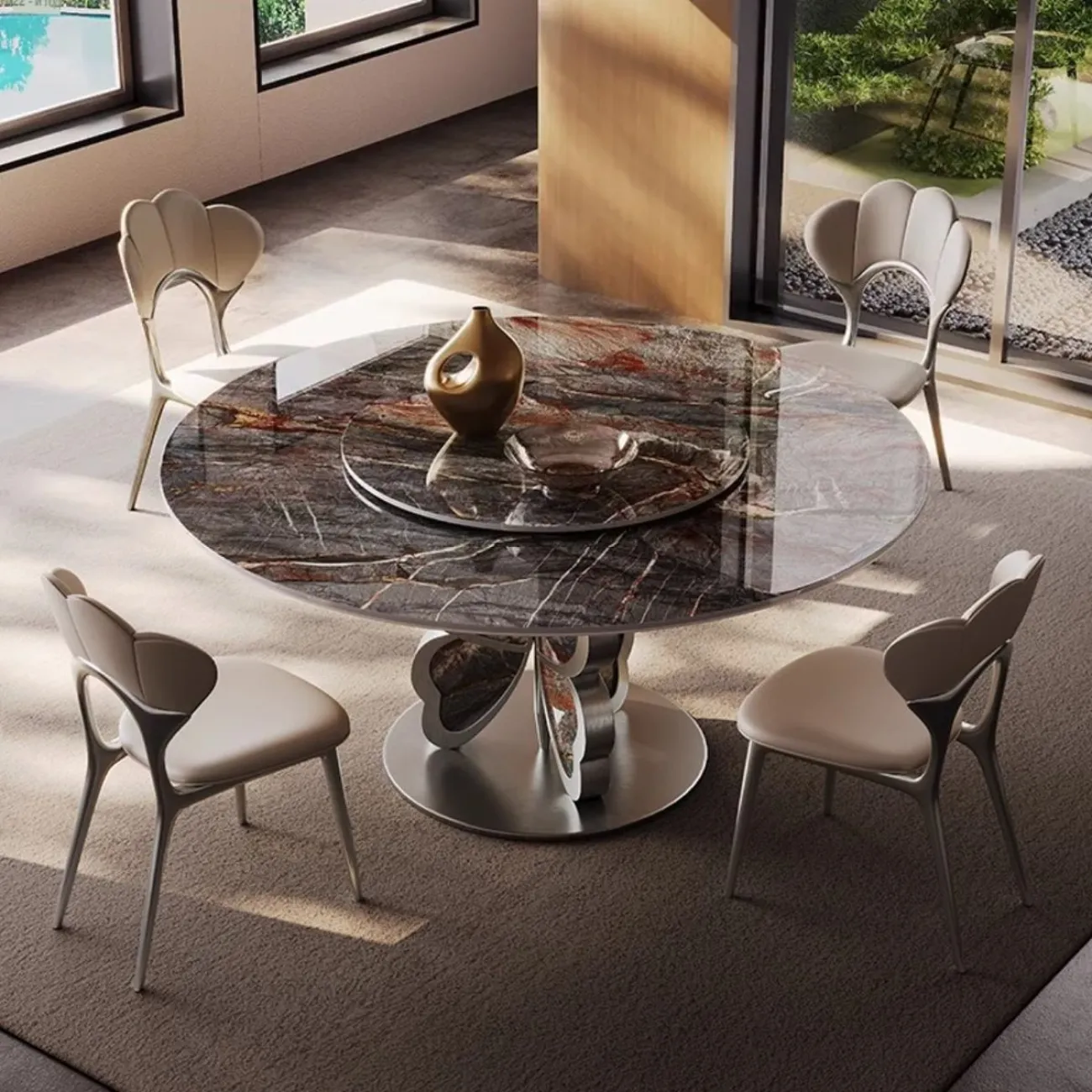 Круглый обеденный стол из роскошной каменной плиты в итальянском стиле с поворотным столом BANG 36495-29