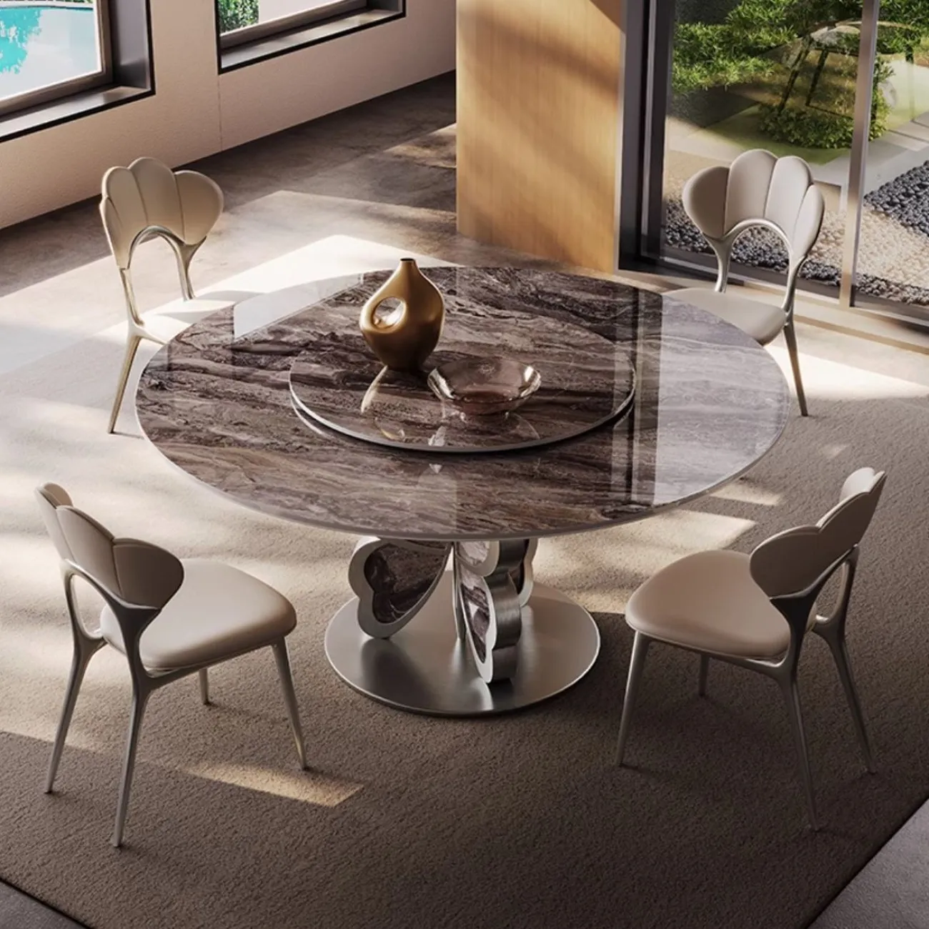 Круглый обеденный стол из роскошной каменной плиты в итальянском стиле с поворотным столом BANG 36495-29